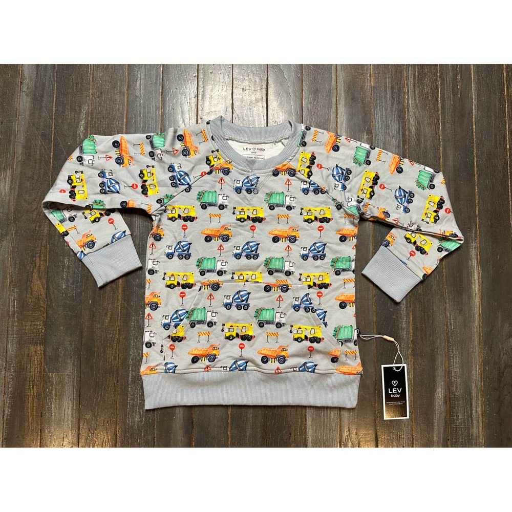 Lev Baby Construction Truck Bamboo Viscose Sweatshirt Blue Grey